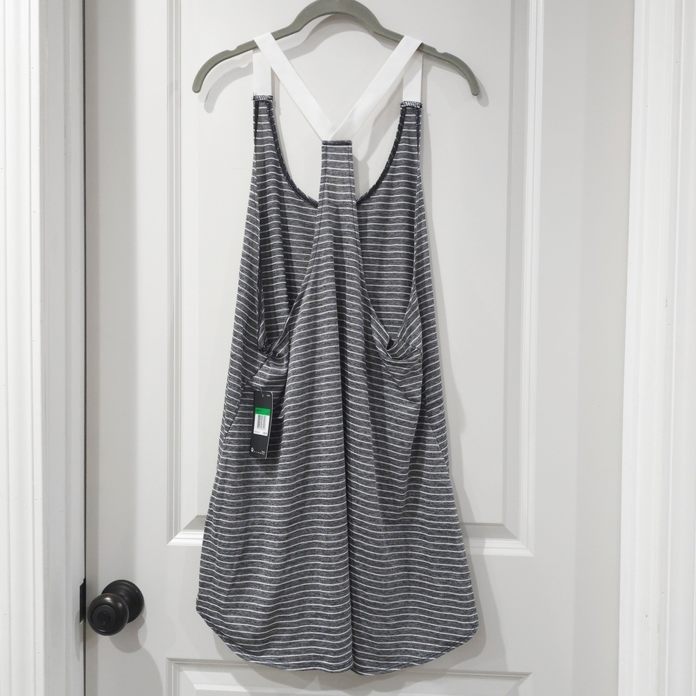 Nike Gray White Striped High Low Sleeveless Tank Dress Swim Cover Up, Nwt Size L - Picture 6 of 12